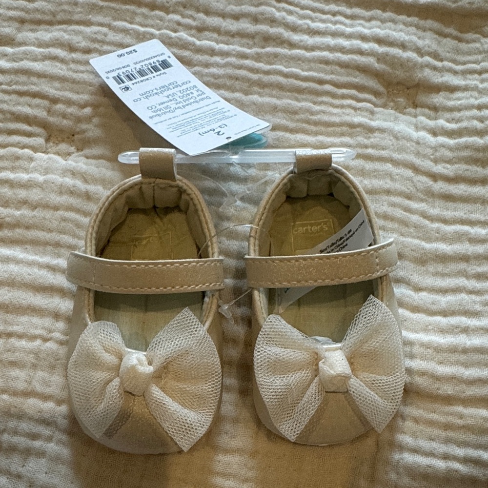 Carter's Beige Baby Shoes with Tulle Bow
